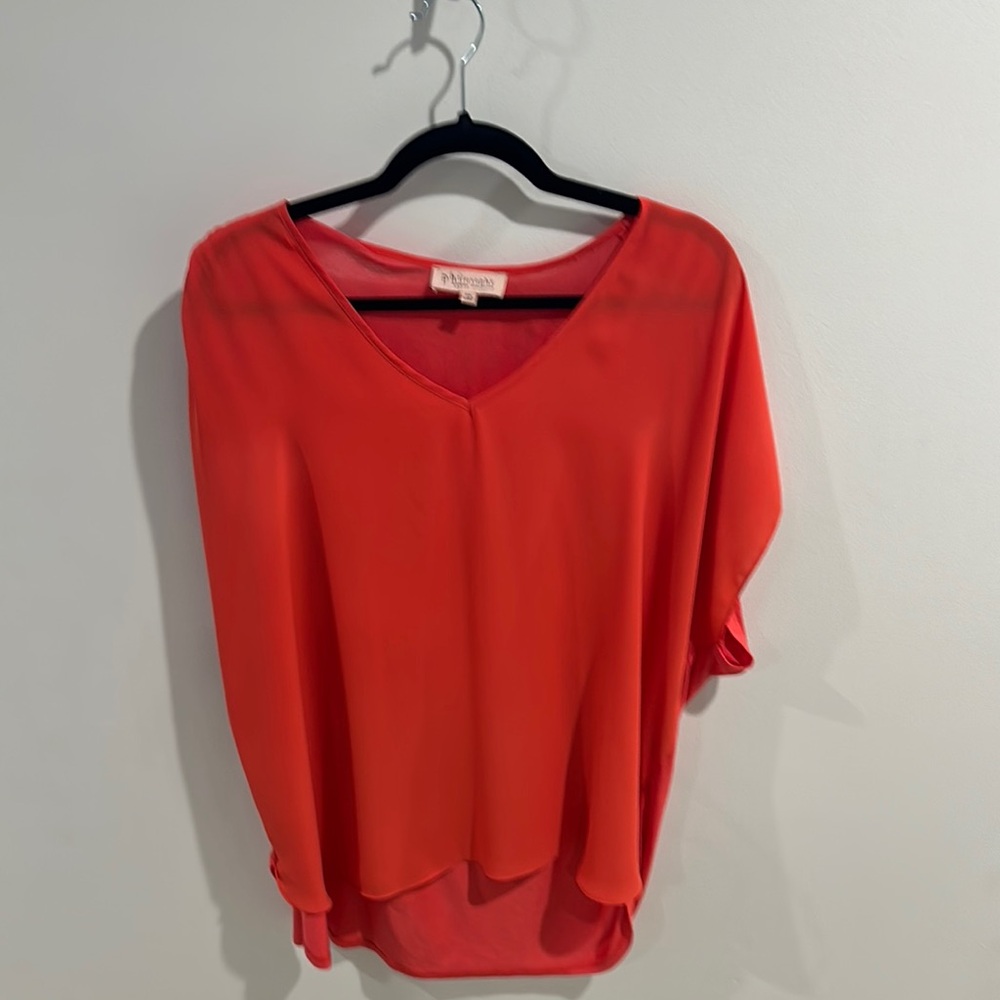 Philosophy Red Asymmetrical Short Sleeve Blouse